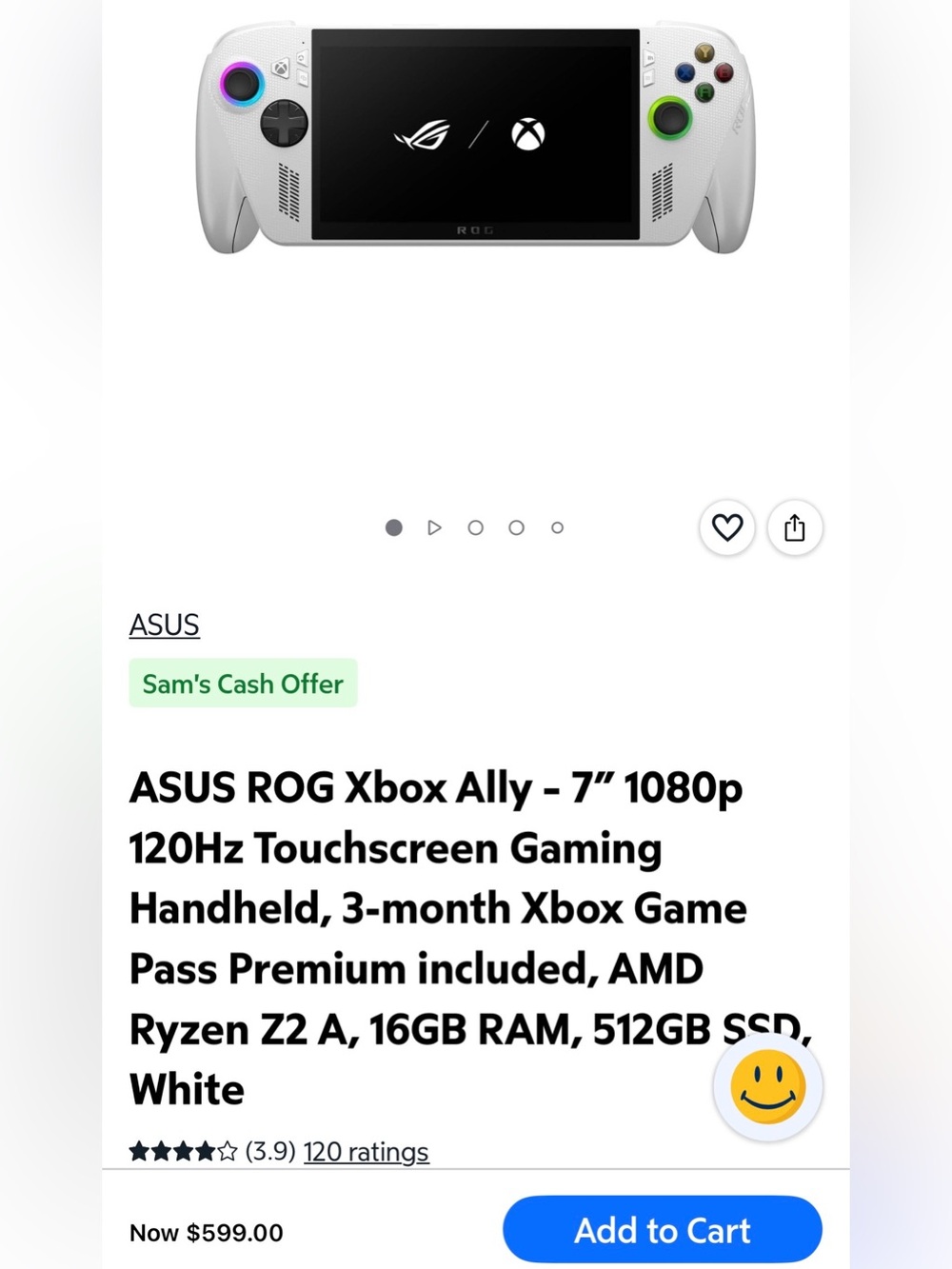 ASUS ROG Xbox Ally Handheld Gaming Console in White